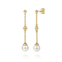 Sale Gabriel & Co. Bujukan Clover - Drop Earrings Stud 14K Yellow Gold Pearl Bujukan