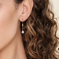 Sale Gabriel & Co. Bujukan Clover - Drop Earrings Stud 14K Yellow Gold Pearl Bujukan