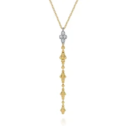 Discount Gabriel & Co. Bujukan Clover - 14K White and Yellow Gold Bujukan and Diamond Clover Drop Necklace
