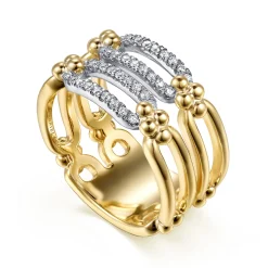 Hot Gabriel & Co. Bujukan Clover - 14K White Yellow Gold Bujukan and Diamond Link Wide Band Ring