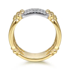 Hot Gabriel & Co. Bujukan Clover - 14K White Yellow Gold Bujukan and Diamond Link Wide Band Ring