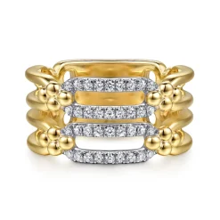 Hot Gabriel & Co. Bujukan Clover - 14K White Yellow Gold Bujukan and Diamond Link Wide Band Ring