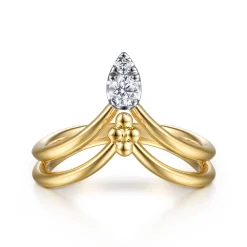 Hot Gabriel & Co. Bujukan Clover - 14K White Yellow Gold Bujukan and Diamond Chevron Ring