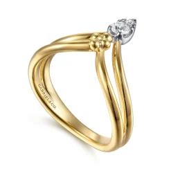 Hot Gabriel & Co. Bujukan Clover - 14K White Yellow Gold Bujukan and Diamond Chevron Ring