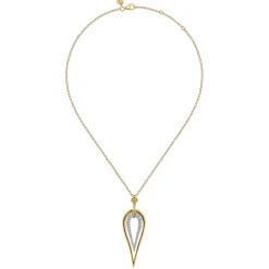 Clearance Gabriel & Co. Bujukan Clover - 14K White Yellow Gold Bujukan and Graduating Diamond Pear Shape Pendant Drop Necklace
