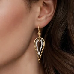 Outlet Gabriel & Co. Bujukan Clover - 14K White Yellow Gold Bujukan and Graduating Diamond Huggie Drop Earrings