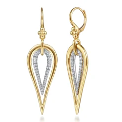 Outlet Gabriel & Co. Bujukan Clover - 14K White Yellow Gold Bujukan and Graduating Diamond Huggie Drop Earrings
