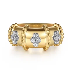 Discount Gabriel & Co. Bujukan Clover - 14K White Yellow Gold Bujukan and Diamond Wide Band Ring
