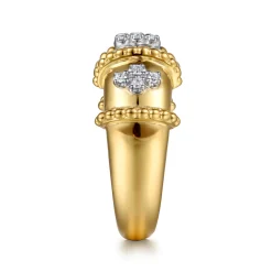 Discount Gabriel & Co. Bujukan Clover - 14K White Yellow Gold Bujukan and Diamond Wide Band Ring