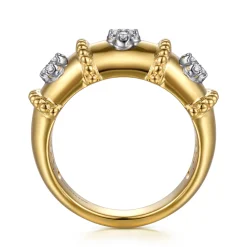 Discount Gabriel & Co. Bujukan Clover - 14K White Yellow Gold Bujukan and Diamond Wide Band Ring