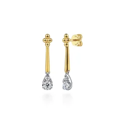 Clearance Gabriel & Co. Bujukan Clover - 14K White Yellow Gold Bujukan and Diamond Teardrop Stud Drop Earrings