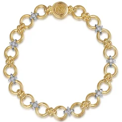 Gabriel & Co. Bujukan Clover - 14K White Yellow Gold Bujukan Diamond and Hollow Link Chain Bracelet