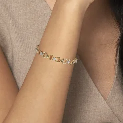 Gabriel & Co. Bujukan Clover - 14K White Yellow Gold Bujukan Diamond and Hollow Link Chain Bracelet