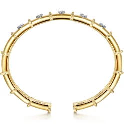 Clearance Gabriel & Co. Bujukan Clover - 14K White Yellow Gold Bujukan and Diamond Split Bangle Bracelet
