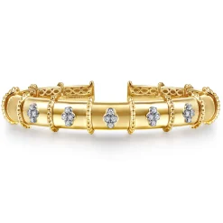 Clearance Gabriel & Co. Bujukan Clover - 14K White Yellow Gold Bujukan and Diamond Split Bangle Bracelet