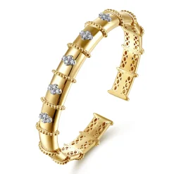 Clearance Gabriel & Co. Bujukan Clover - 14K White Yellow Gold Bujukan and Diamond Split Bangle Bracelet