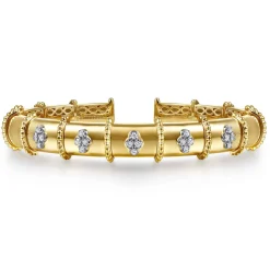 Outlet Gabriel & Co. Bujukan Clover - 14K White Yellow Gold Bujukan and Diamond Split Bangle Bracelet