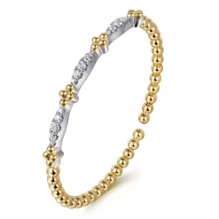 Gabriel & Co. Bujukan Clover - 14K White Yellow Gold Bujukan Clover and Diamond Marquise Split Bangle Bracelet