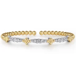 Gabriel & Co. Bujukan Clover - 14K White Yellow Gold Bujukan Clover and Diamond Marquise Split Bangle Bracelet