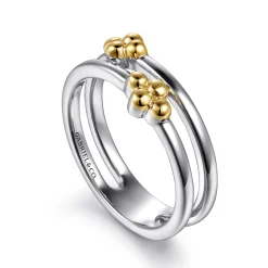 Discount Gabriel & Co. Bujukan Clover - 14K Yellow Gold and 925 Sterling Silver Bujukan Clover Easy Stackable Ring