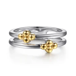 Discount Gabriel & Co. Bujukan Clover - 14K Yellow Gold and 925 Sterling Silver Bujukan Clover Easy Stackable Ring