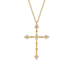 Sale Gabriel & Co. Bujukan Clover - 14K Yellow Gold Bujukan and Diamond Clover Cross Pendant Necklace