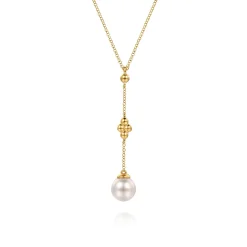 Hot Gabriel & Co. Bujukan Clover - 14K Yellow Gold Clover Bujukan and Pearl Drop Necklace