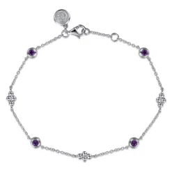 New Gabriel & Co. Bujukan Clover - 925 Sterling Silver Bujukan Clover and Amethyst Station Bracelet