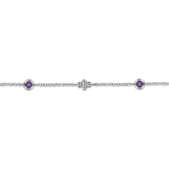 New Gabriel & Co. Bujukan Clover - 925 Sterling Silver Bujukan Clover and Amethyst Station Bracelet