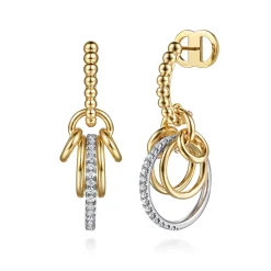 Best Gabriel & Co. Bujukan Link - 14K White Yellow Gold Bujukan and Diamond Drop J-Hoop Earrings