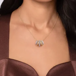 Clearance Gabriel & Co. Bujukan Link - 14K White Yellow Gold Bujukan Diamond Multi Row Pendant Necklace