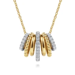 Clearance Gabriel & Co. Bujukan Link - 14K White Yellow Gold Bujukan Diamond Multi Row Pendant Necklace