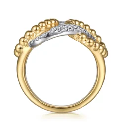 Best Gabriel & Co. Bujukan Link - 14K White Yellow Gold Bujukan and Diamond Interlocking Link Ring