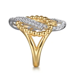 Best Gabriel & Co. Bujukan Link - 14K White Yellow Gold Bujukan and Diamond Interlocking Link Ring