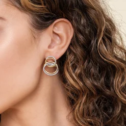 New Gabriel & Co. Bujukan Link - 14K White Yellow Gold Bujukan and Diamond Interlocking link Stud Earrings