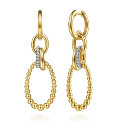 New Gabriel & Co. Bujukan Link - 14K Yellow Gold Bujukan Diamond Link Drop Earrings