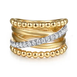 Gabriel & Co. Bujukan Link - 14K Yellow Gold Bujukan Diamond Wide Band Ring