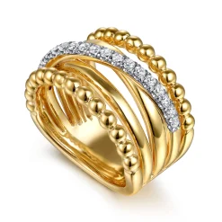 Gabriel & Co. Bujukan Link - 14K Yellow Gold Bujukan Diamond Wide Band Ring