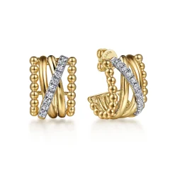 Sale Gabriel & Co. Bujukan Link - 14K Yellow Gold Bujukan Diamond Criss Cross J Hoop Earrings