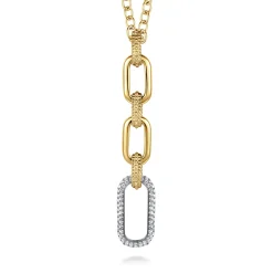 Clearance Gabriel & Co. Bujukan Link - 14K Yellow Gold Bujukan and Diamond Link Pendant Drop Necklace