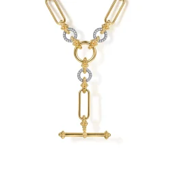 Sale Gabriel & Co. Bujukan Link - 14K Yellow Gold Hollow Tube Link Bujukan and Diamond Y Necklace