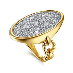 Clearance Gabriel & Co. Bujukan Pave - 14K White Yellow Gold Bujukan and Diamond Signet Ring