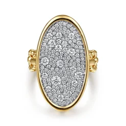 Clearance Gabriel & Co. Bujukan Pave - 14K White Yellow Gold Bujukan and Diamond Signet Ring