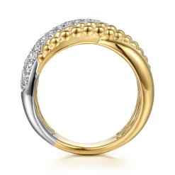 New Gabriel & Co. Bujukan Pave - 14K White Yellow Gold Bujukan and Diamond Criss Cross Ring