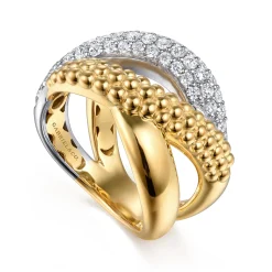 New Gabriel & Co. Bujukan Pave - 14K White Yellow Gold Bujukan and Diamond Criss Cross Ring