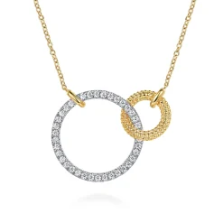 Gabriel & Co. Bujukan Pave - 14K White Yellow Gold Bujukan and Diamond Interlocking Pendant Necklace