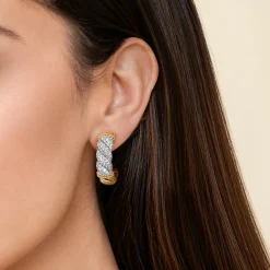 Discount Gabriel & Co. Bujukan Pave - 14K White Yellow Gold Bujukan Diamond J Hoop Stud Earrings