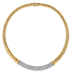 Best Gabriel & Co. Bujukan Pave - 14K White Yellow Gold Bujukan Diamond Bar Necklace