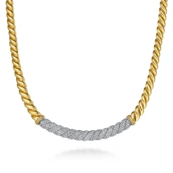 Best Gabriel & Co. Bujukan Pave - 14K White Yellow Gold Bujukan Diamond Bar Necklace