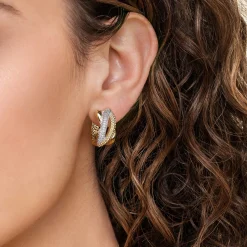 New Gabriel & Co. Bujukan Pave - 14K White Yellow Gold Bujukan and Diamond Intricate Hoop Earrings